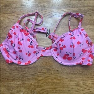 Pink Cherry Print Bikini Top